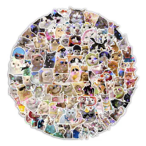 Realistische Katze Aufkleber Holografische Laser Sternfolie Wasserdichte Dekorative Aufkleber Für Tagebuch Scrapbooking Handwerk