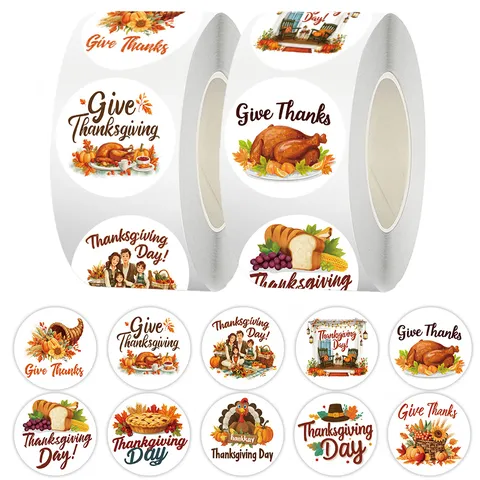 Thanksgiving Day Roll Stickers Festive Thank You Sealing Labels Gift Package Decorative Cartoon Adhesive Decal