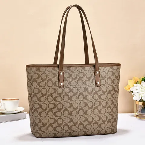 Femme Rétro Grand Sac Cabas Cuir PU Sac à Main Décontracté Sac Bandoulière Monogramme Classique Sac de Commuter