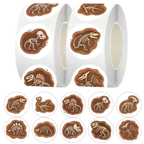 Dinosaur Fossil Theme Roll Stickers Coated Paper Cartoon Decorative Seal Labels For Journaling Craft Gift Packaging