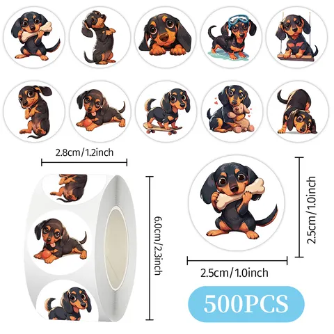 Αυτοκόλλητα Σε Ρολό Dachshund Αδιάβροχο Επίχριστο Χαρτί Χαριτωμένα Σκυλάκια Καρτούν για Φορητό Υπολογιστή Μπουκάλι Νερού
