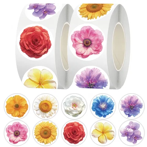 Decorative Floral Round Stickers Waterproof Floral Roll Sticker For Journaling Scrapbooking DIY Craft Home School Office Supplies