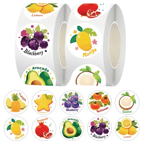 Kids Motivational Cartoon Fruit Stickers Roll School Reward Decorative Label For Children Scrapbook Craft