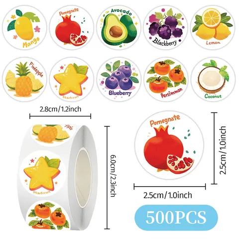 Kids Motivational Cartoon Fruit Stickers Roll School Reward Decorative Label For Children Scrapbook Craft