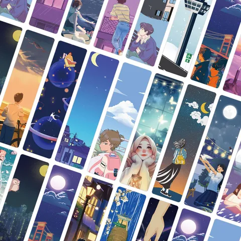 Anime Illustration Paper Bookmarks Starry Sky Theme Reading Page Markers DIY Journal Decorative Card Stock Set
