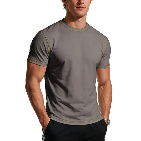 Men's 100% Cotton Slim Fit Sport T-Shirt Breathable Short Sleeve Top With Contrast Stitching Casual Gym Running Muscle Tee