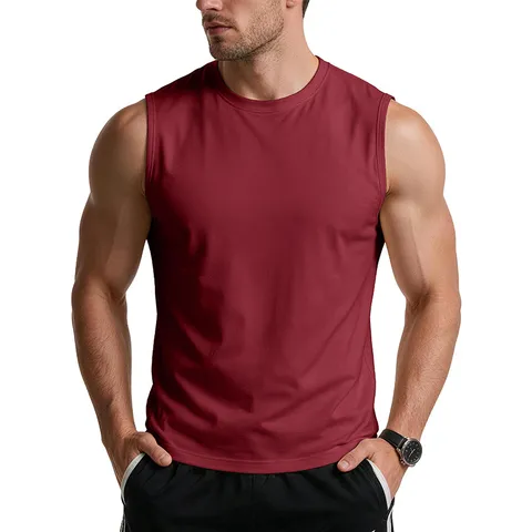 Men's 100% Cotton Sleeveless Tank Top Solid Color Round Neck Wide Shoulder Athletic Casual Vest Summer Tee Top
