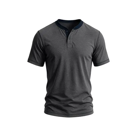 Men Henley T-Shirt Contrast Color Short Sleeve Casual Polyester Spandex Summer Top Slim Fit Breathable Henley Neck T-Shirt