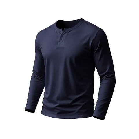 Men's Casual Cotton Henley Shirt Long Sleeve V Neck Button Front Solid Color Basic Tee Top Soft Breathable Male Undershirt