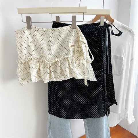 Dames Polka Dot Gelaagde Rok Faux Zoom Wikkelrok Rokverlenger Ruffle Knoop Mini-rok Voor Truien Leggings