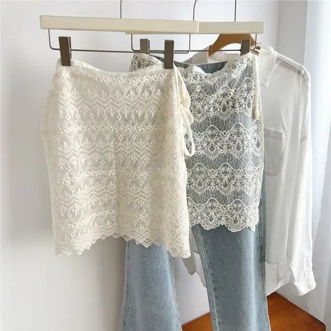 Dames Elegante Kant Rokverlenger Voor Leggings Herfst Winter Gelaagde Zoom Rok Grote Maat Heupbedekking Geborduurde Rokverlenger