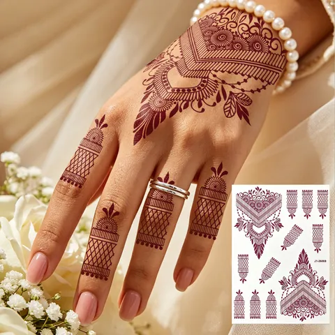 Braunes Rotes Henna Temporäres Tattoo Aufkleber Mehndi Braut Hand Exotische Hochzeit Wasserdicht Falsch Körperkunst Aufkleber