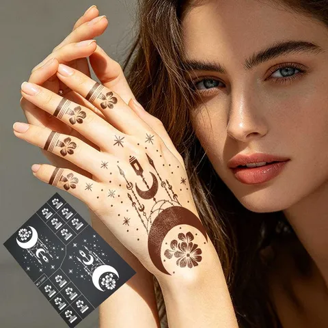 Henna Tattoo Stencil Flower Vine Hollow Sticker For Back Of Hand And Finger Body Art Temporary Tattoo Paper