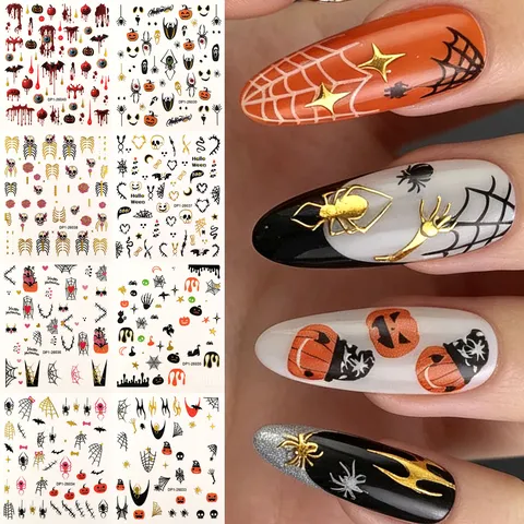 Halloween Nagelsticker Geist Kürbis Spinnennetz Totenkopf Dunkler Stil Selbstklebend DIY Nagel Aufkleber Dekoration