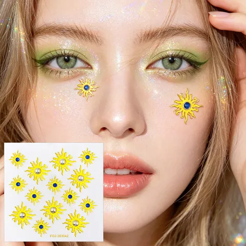 Sonne Gesicht Strass Aufkleber Festival Party Make-up Gesichtsschmuck Klebe Kristall Gesichtsaufkleber Für Frauen