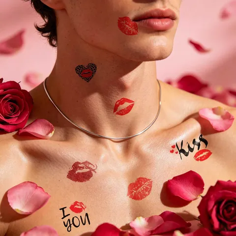 Wasserdichte Temporäre Tattoo Aufkleber Rote Lippen Kuss Liebe Herz Kirsche Design Sexy Body Art Party Aufkleber