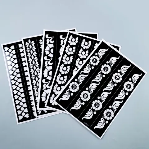 Henna Tattoo Stencils Hollow Temporary Tattoo Sticker Retro Floral Heart Hand Foot Body Art Painting DIY Template