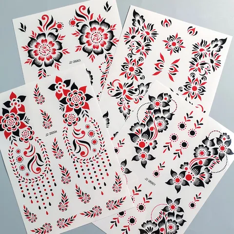 Wasserdichter Temporärer Tattoo Aufkleber Henna Blumen Spitzenmuster Schwarz Rot Körperkunst Party Dekorative Abziehbilder