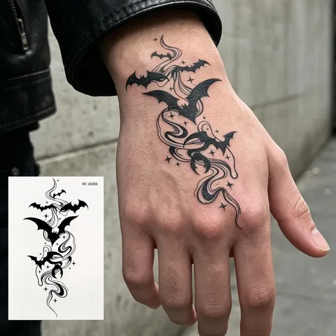 Wasserdichtes Temporäres Tattoo-Sticker Dunkles Gothic Schmetterling Wolf Tiger Totenkopf Rose Muster Langlebig Körperkunst Aufkleber Für Erwachsene