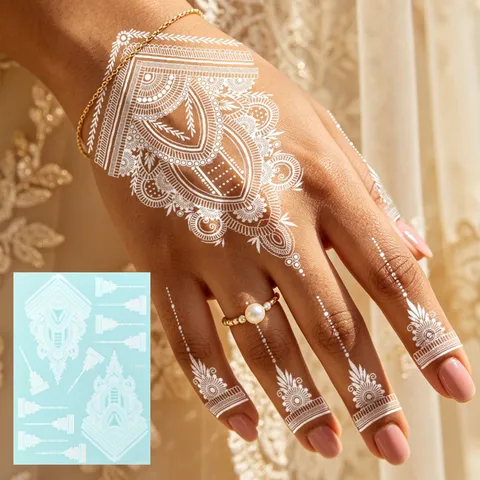 Weiß Spitze Geometrisch Temporäre Tattoo Aufkleber Wasserdicht Henna Körperkunst Aufkleber Für Frauen Party Festival Mode Make-up