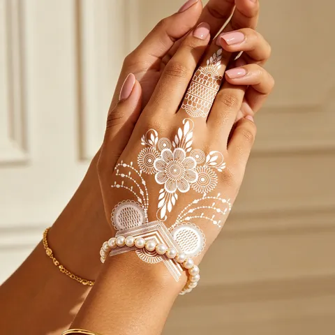 Weiß Spitze Geometrisch Temporäre Tattoo Aufkleber Wasserdicht Henna Körperkunst Aufkleber Für Frauen Party Festival Mode Make-up