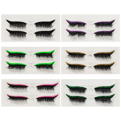 Synthetische Faser Künstliche Wimpern Mit Glitzer Eyeliner Aufklebern Tägliche Party Augen-Make-up Damen Schönheit