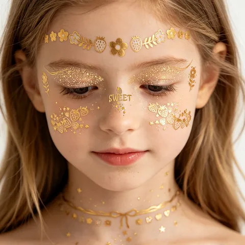 Gold Prägung Sternenhimmel Gesicht Temporäre Tattoo Aufkleber Wasserdicht Glitzer Stern Planet Musik Festival Party Körperkunst
