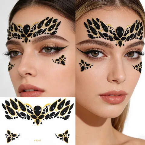 Gemas para la Cara Corona Negro Oro Diamantes de Imitación Pegatinas de Cejas Joya Facial Arte Corporal Fiesta Maquillaje Festival