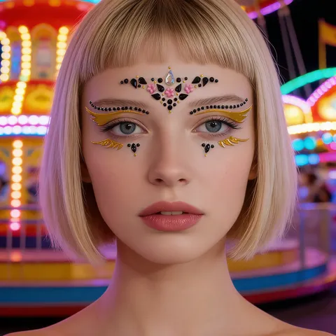 Gemas Faciales Negro Dorado Diamantes de Imitación Cristal Pegatinas Tatuaje Temporal Maquillaje Festival Fiesta Cuerpo Joya Calcomanías