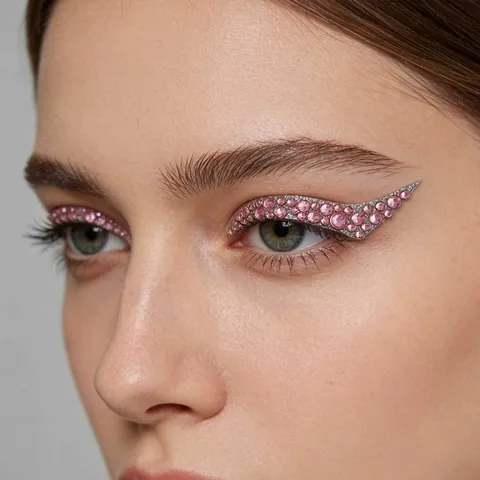 Pink Rhinestone Self Adhesive Eyeliner Stickers Sparkle Eye Face Gems Decals For Party Stage Makeup Women Cosmetic Decor