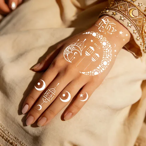 Ethno Stil Ramadan Eid Temporäre Tattoo Aufkleber Weißes Henna Body Art Wasserdichte Abziehbilder Festival Party Dekoration