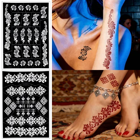 Indian Style Henna Tattoo Stencils Hollow Body Painting Templates Floral Geometric Temporary Tattoo Stickers
