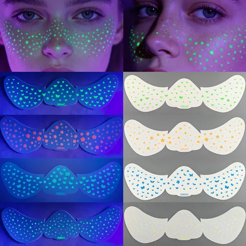 Leuchtende Sommersprossen Gesicht Tattoo Aufkleber Im Dunkeln Leuchtende Temporäre Tattoos Wasserdichte Make-up Party Gesichts Dekorative Aufkleber