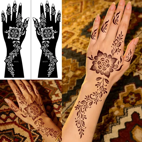Waterdichte Tijdelijke Tatoeage Sticker Roodbruin Pioenroos Bloemen Henna Hand Kunst Lichaam Sticker Make-up Sticker