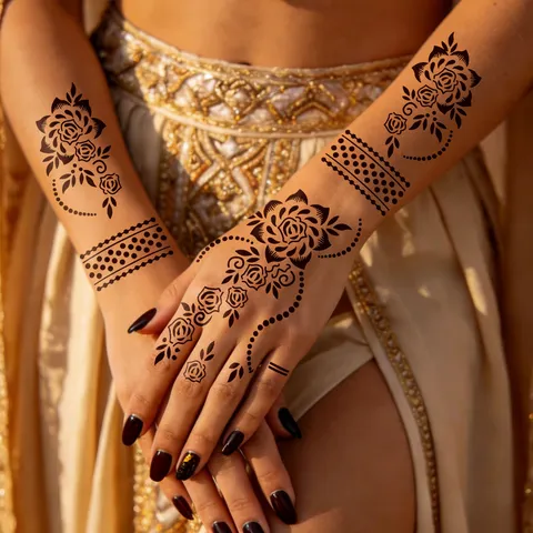 Waterproof Temporary Henna Tattoo Sticker Hollow Rose Floral Totem Hand Arm Body Art Cosmetic Stencil Decal
