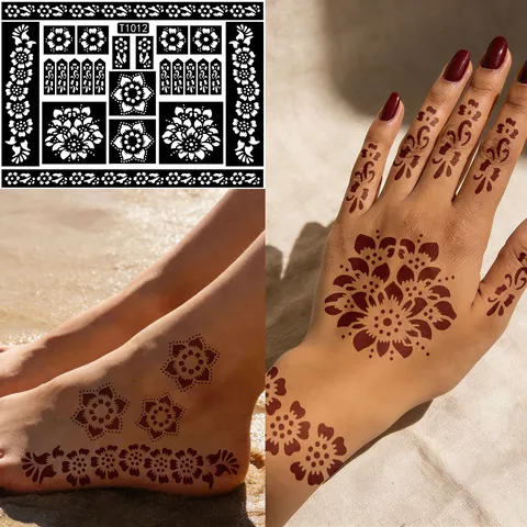 Henna Tattoo Stencil Mandala Hollow Airbrush Template Floral Flower Pattern Body Art Sticker For Party DIY