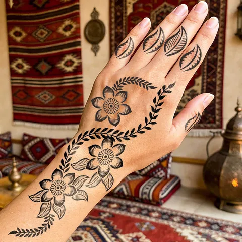 Watertransfer Kant Bloemen Henna Tattoo Sticker Vel Tijdelijke Body Art Sjabloon DIY Feestje Make-up Decoratie