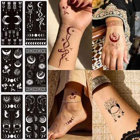 Reusable Waterproof Henna Tattoo Stencil Paper Hollow Spray Juice Tattoo Template For Hand Body Art DIY Painting