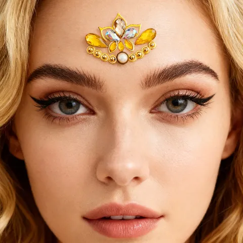Gemas Faciales de Loto Dorado Strass Cristal Adhesivos Faciales Fiesta de Festival Maquillaje Joyas Corporales Para Mujeres