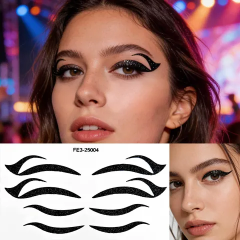 Black Glitter Eyeliner Stickers Self Adhesive Eye Makeup Decals Sparkle Eye Stickers For Festival Party Women