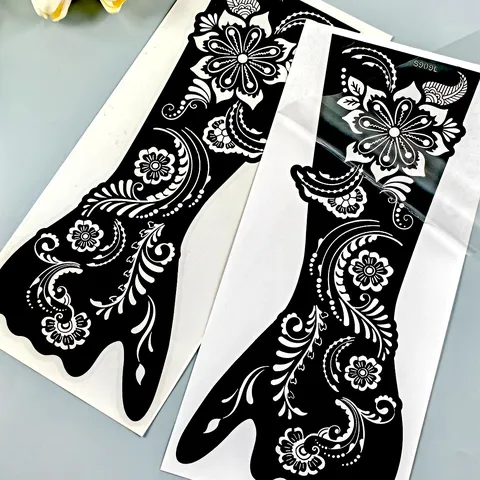 Henna Tattoo Stencil Vintage Floral Vine Hollow Out Template Sticker For Wedding Party Women Body Art