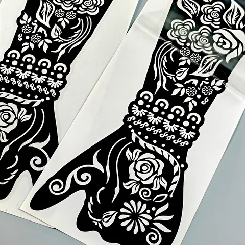 Rose Henna Hand Tattoo Stencil Template Bridal Mehndi Hollow Airbrush Temporary Tattoo Sticker Body Art