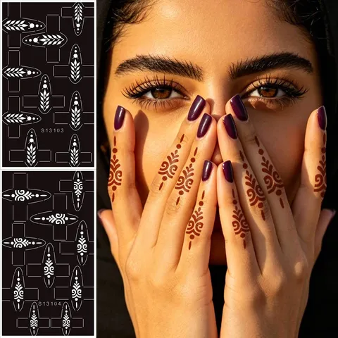 Indian Henna Tattoo Stencil Hollow Juice Painting Temporary Tattoo Sticker For Finger Hand Body Art Party DIY Decoration