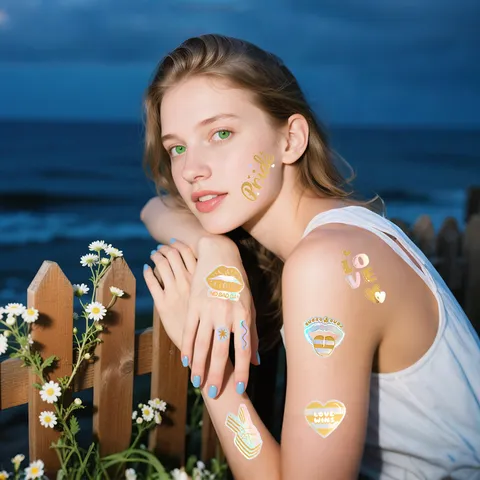 Wasserdichte Temporäre Tattoos Aufkleber Laser Gold Metallisch Flash Tattoo Für Musikfestival Party Körperkunst