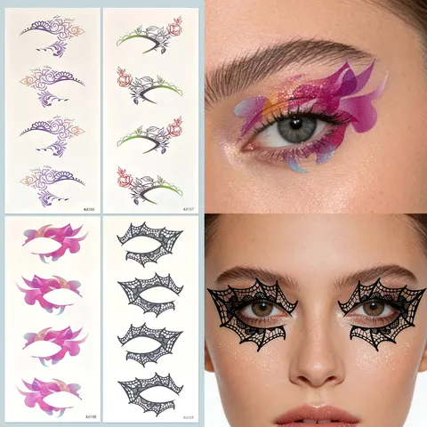 Temporäre Augen Tattoo Aufkleber Wasserdichte Schwarze Spitze Blumen Augen Make-up Gesichtsaufkleber Party Kosmetik Aufkleber