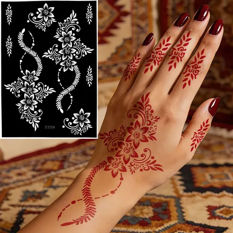 Vintage Etnische Bloemenwijnstok Tijdelijke Tattoo Sticker Henna Stijl Waterdichte Body Art Sticker Voor Vrouwen Party Make-up