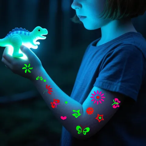 Kinder Leuchtend Temporär Tattoo Aufkleber Wasserdicht Fluoreszierend Blumen Stern Schmetterling Abziehbilder Für Party Bühne
