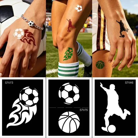 Soccer Football Sports Theme Temporary Tattoo Stencil Hollow Out Waterproof Body Art DIY Sticker For Men Women
