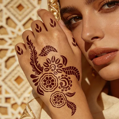 Floral Henna Tattoo Template Self Adhesive Hollow Sticker Bride Hand Back Airbrush Painting Tattoo Stencil