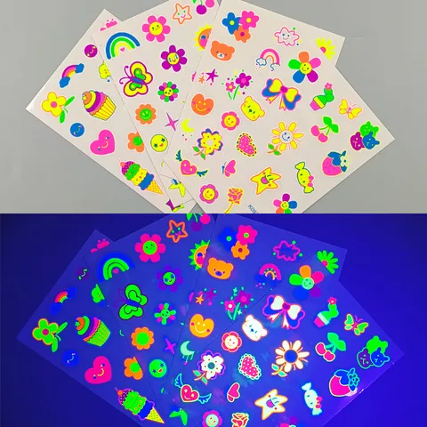 Kinder Fluoreszierende Leuchtende Tätowierungsaufkleber Wasserdicht Cartoon Blume Stern Körperkunst Party Bühne Temporäre Tätowierungsaufkleber